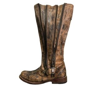 Bed|Stu Distressed Leather Knee High Boots Size 6 | Multi Zipper Moto Grunge